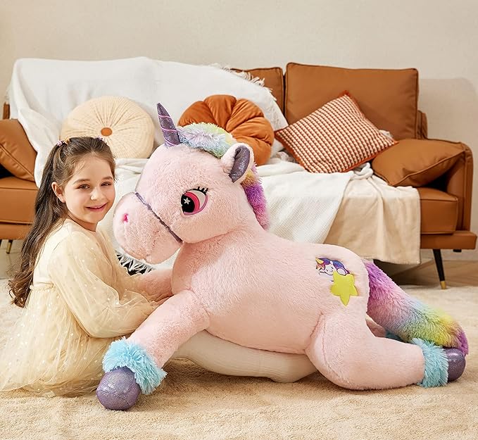 IKASA Giant Unicorn Stuffed Animal Plush Toy,Big Large Jumbo Soft Toys,43" Huge Size Cute Fluffy Plushy Fat Oversized Plushie,Gifts for Kids Girls Boys (43 inches, Pink)