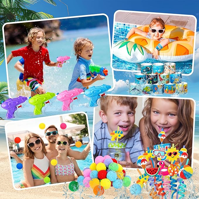 Pool Party Favors, 85 PCS Beach Party Favors Party Bag Stuffers for Kids, and More for summer party favors, luau party favors, Birthday Party Supplies
