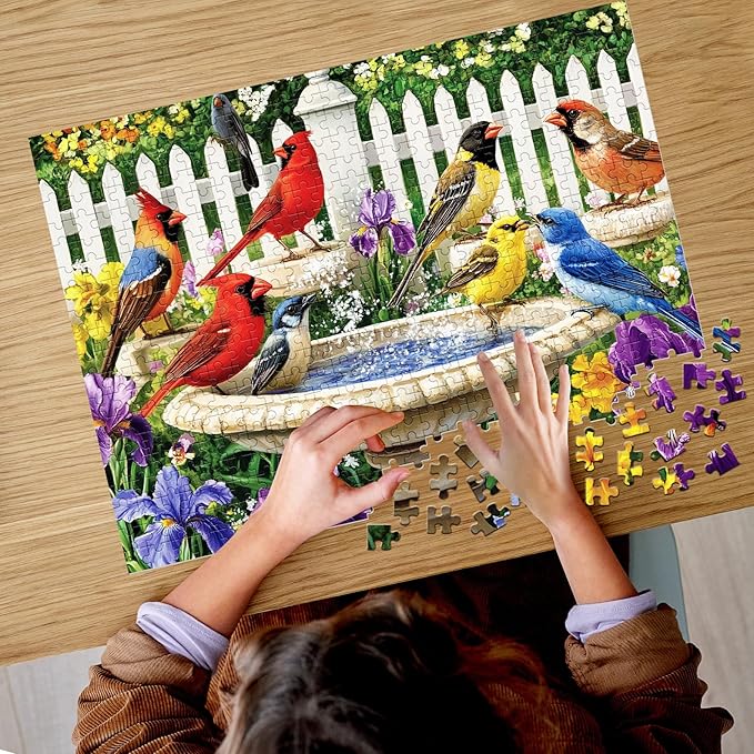 500 Pieces Puzzle for Adults,Birds Bath Flower Fence Puzzle,Recycled Cardboard Animals Jigsaw Puzzle 500 Pieces,Challenging Game Home Decor Birthday Party Gift Toy for Adults Seniors 20.5 * 15 in