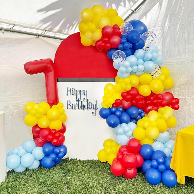 Carnival Balloons, 60pcs 12 Inch Red Light Blue Royal Blue Yellow Latex Balloons for Carnival Theme Birthday Party Decorations