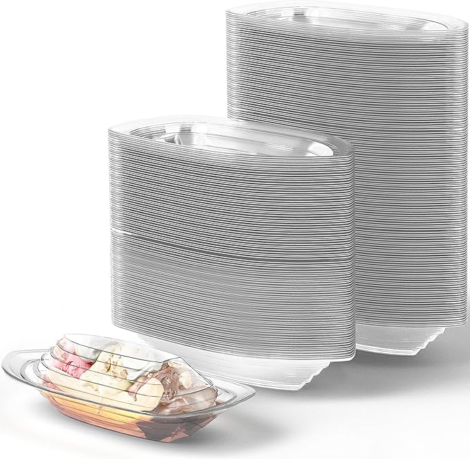 Super Fun Recyclable Banana Split Boats 250Pk. Best Long 12 Oz + 8 Oz Combo of Disposable Bowls for Ice Cream Sundaes. Perfect Clear Plastic Sunday Cups for a Kids Birthday Party.