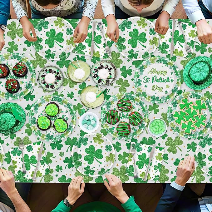 150 Pcs Happy St Patricks Day Plates and Napkins Set - Disposable St. Patrick's Day Tableware kit, Green Shamrock Paper Dinner Dessert Plates Dinnerware for St Patrick Day Party Decorations, Serve 50