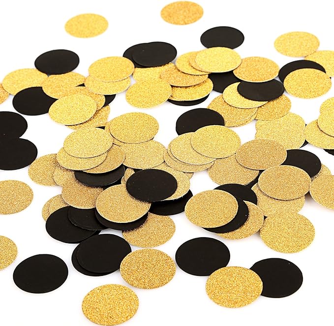 MOWO Glitter Confetti Circles Wedding Party Decor and Table Decor 1.2’’ in Diameter (glitter gold,black,200pc)