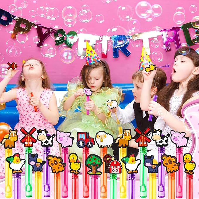 Farm Party Favors for Kids – 24PCS Barn-Themed Bubble Wands, Great for Birthday Supplies, Pinata Fillers, Goodie Bags & Classroom Rewards