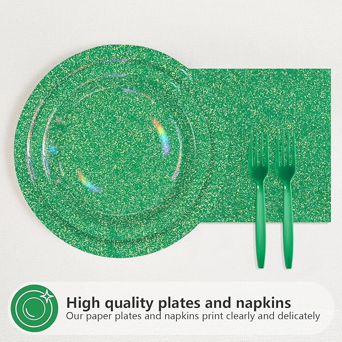 96 Pcs St. Patrick’s Day Party Supplies 350 GSM Spring Iridescent Green Rainbow Plates and Napkins Tableware Sets for St. Patrick's Day Festival Birthday Party Decorations Favors Serves 24