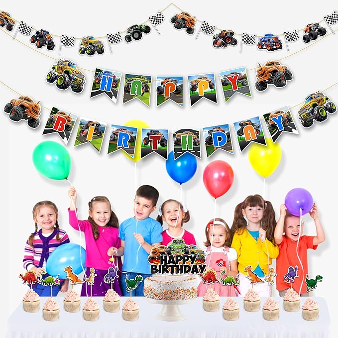 Monster Truk Theme Birthday Party Supplies – Off-Road Racing Party Decorations Set, Big Wheel Adventure Theme Décor for Cake Table, Backdrop & Celebration Setup