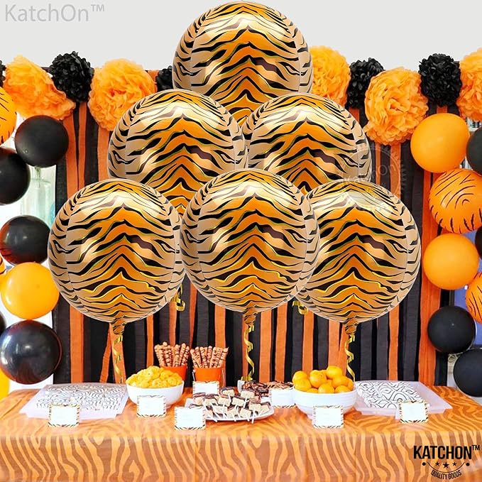 KatchOn, Big Tiger Balloons for Birthday Party - 22 Inch, Pack of 6 |Tiger Stripe Balloons,Tiger Print Balloon | Tiger Birthday Decorations for Jungle Party Decorations, Safari Party Decor