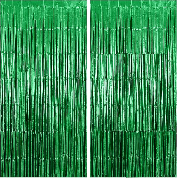 KatchOn, Green Streamers - 3.2x8 Ft, Pack of 2 | Green Backdrop for Dinosaur Birthday Decorations | Backdrop for Ramadan, St Patricks Day Decorations | Door Streamers for Jungle, Safari Party Decor