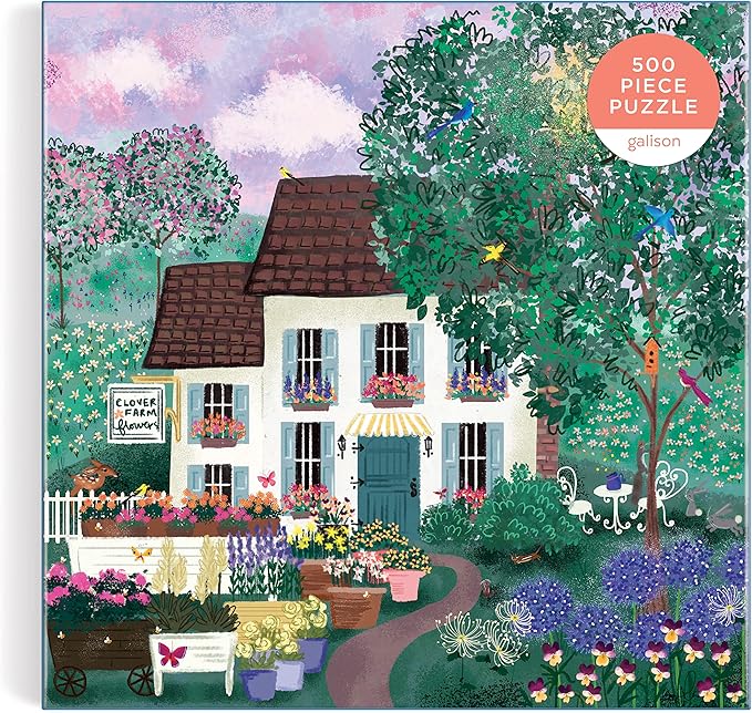 Galison Garden Path – 500 Piece Puzzle Fun and Challenging Activity with Bright and Bold Artwork of Country Cottage and Plant Path for Adults and Families