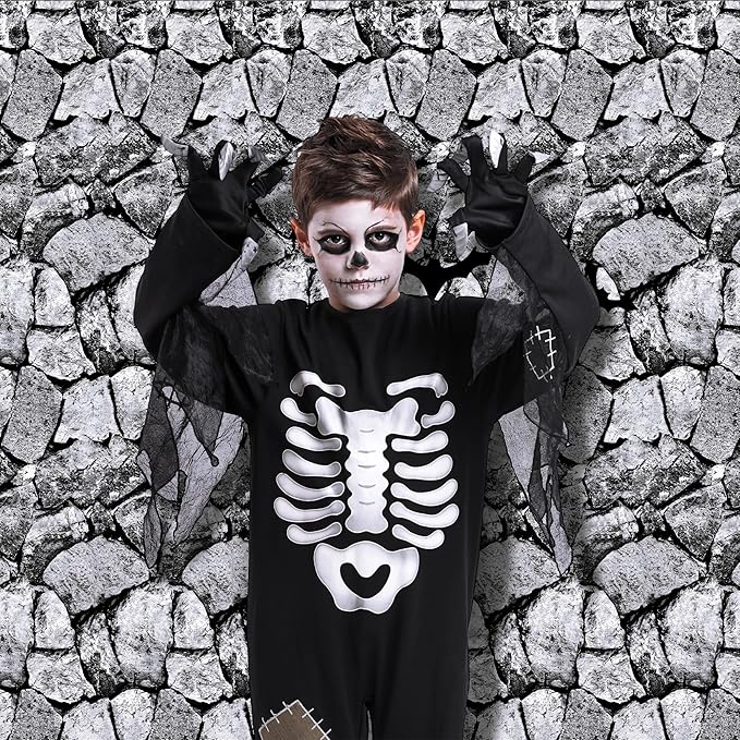 Kochorie 100 Ft X 54 Inch Halloween Stone Wall Tablecloth Roll with Cutter Box Disposable Plastic Stone Table Cover Medieval Party Castle Brick Wall Backdrop for Halloween Birthday Knight Theme Party
