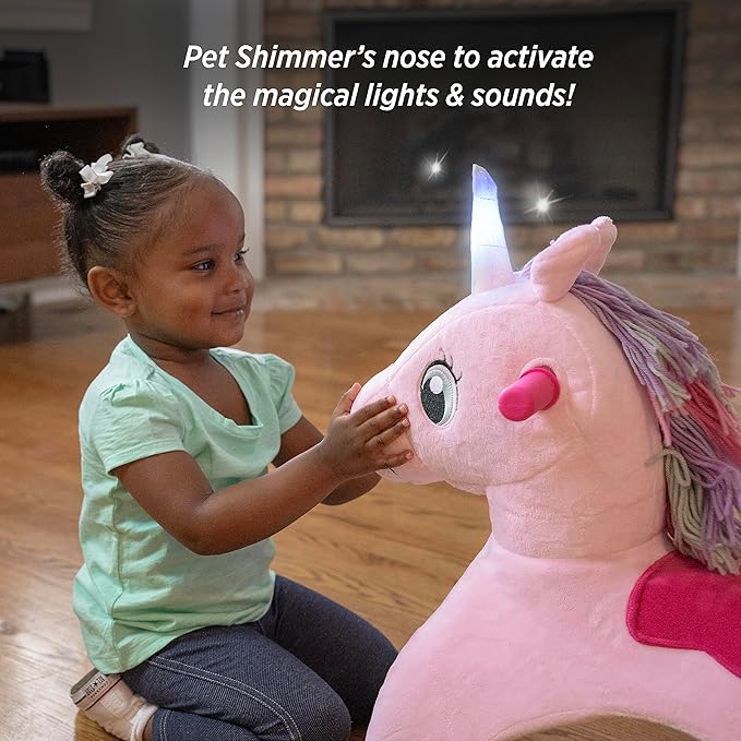 Radio Flyer Shimmer The Magic Unicorn Ride On, Ages 1-3, Interactive Lights & Sounds, Horn Lights Up While Riding, EZ-Glide 360-degree Wheels, Easy Grip Handles, Soft Plush Face, Toddler Ride On Toys