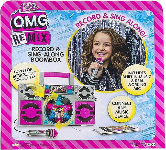 LOL Surprise OMG Remix Karaoke Machine Sing Along Boombox with Real Karaoke Microphone for Kids, Built in Music, Flashing Lights, Record, Turntable with Sound Effects, Connect Device
