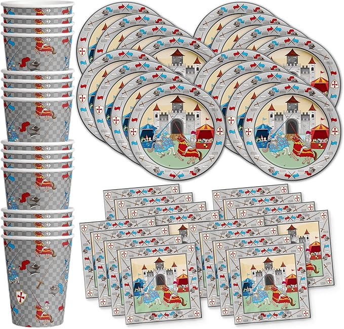 Medieval Knight Castle Birthday Party Supplies Set Plates Napkins Cups Tableware Kit for 16