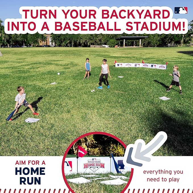 Franklin Sports MLB Kids Backyard Baseball Stadium - Kids Plastic Baseball Set with Home Run Walls, Bat, Plastic Balls + Throw Down Bases - 14' Fence for Backyard Diamond