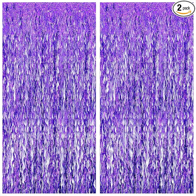 Katchon, Wavy Purple Foil Fringe Curtain - Pack of 2 | Wavy Streamers, Unicorn Party Decorations | Purple Fringe Backdrop for Baby Shower, Birthday, Mermaid Party Decoration | Ramadan Decorations