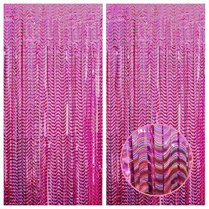 KatchOn, Large Laser Pink Backdrop Curtain - 3.2x8 Feet, Pack of 2 | Laser Pink Fringe for Birthday Wedding Engagement Party Decorations | Graduation Backdrop for Graduation Decorations 2025