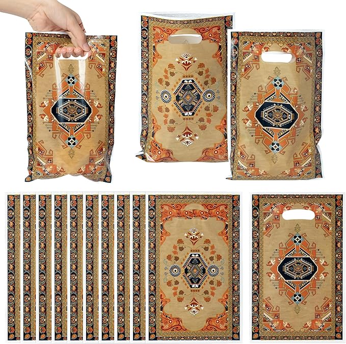 50Pcs Aztec Boho Party Favor Bag - Vintage Bohemian Retro Plastic Waterproof Goodie Bags Rustic Tribal Art Rectangular Gift Bags for Kids Birthday Baby Shower Decoration Party Supplies