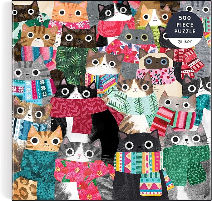 Wintry Cats 500 Piece Puzzle from Galison - 20" x 20" Winter Themed Puzzle That is Puurrfect for The Holidays, Fun and Colorful Artwork, Thick and Sturdy Pieces, Makes a Wonderful Gift!