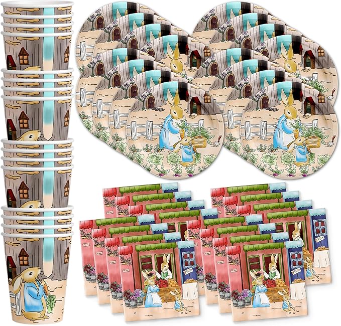 Peter Rabbit Birthday Party Supplies Set Plates Napkins Cups Tableware Kit for 16