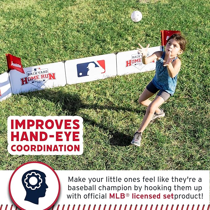 Franklin Sports MLB Kids Backyard Baseball Stadium - Kids Plastic Baseball Set with Home Run Walls, Bat, Plastic Balls + Throw Down Bases - 14' Fence for Backyard Diamond