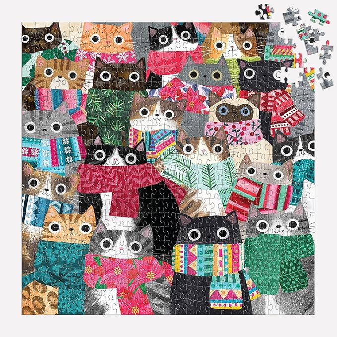 Wintry Cats 500 Piece Puzzle from Galison - 20" x 20" Winter Themed Puzzle That is Puurrfect for The Holidays, Fun and Colorful Artwork, Thick and Sturdy Pieces, Makes a Wonderful Gift!