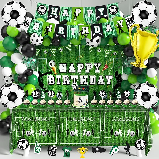 Soccer Birthday Party Decorations 87Pcs Soccer Birthday Party Supplies Including Tablecloth Backdrop Banner Cake Topper Latex Balloons Foil Balloons Decorations Kit