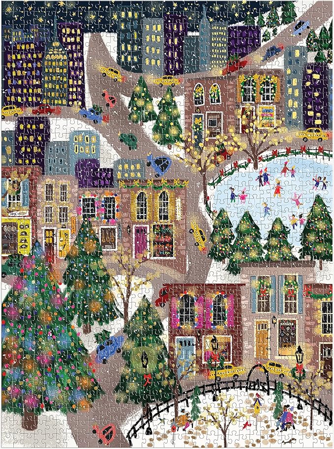 Galison Sparkling City – 1000 Piece Foil Puzzle with Illustrations of Colorful Merriments in The City with Gold Foil Accents
