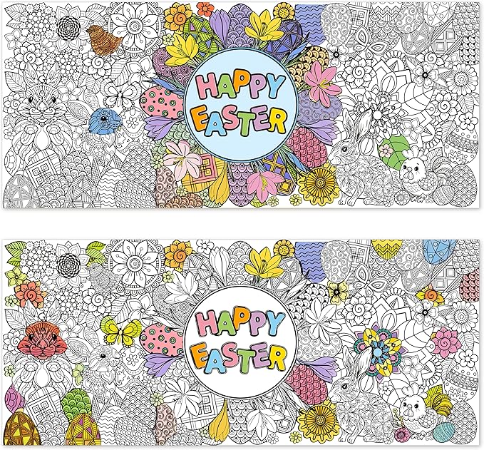 Dvbonike 2Pcs Jumbo Easter Mandala Coloring Poster - Easter Egg Bunny Flower DIY Drawing Color-in Paper Blank Art Banner 55.1 x 23.6 Inch Wall Decor, Home Classroom Activity Spring Party Supplies