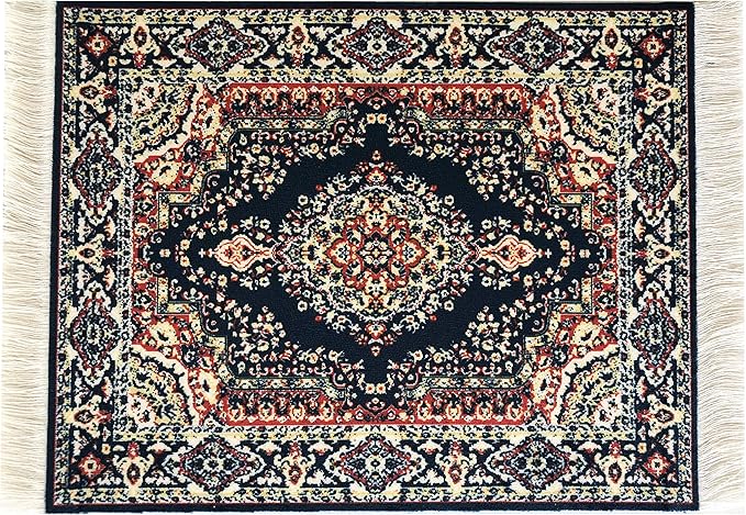 Set of 4 Dollhouse Area Rugs – Miniature Carpet Accessories for Doll Houses, 6 x 4 Inch Rectangular Floor Décor, Oriental Style