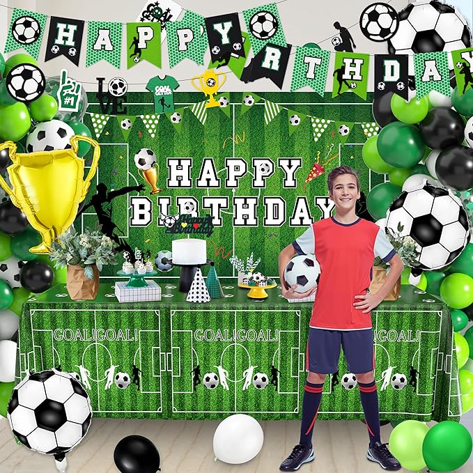 Soccer Birthday Party Decorations 87Pcs Soccer Birthday Party Supplies Including Tablecloth Backdrop Banner Cake Topper Latex Balloons Foil Balloons Decorations Kit