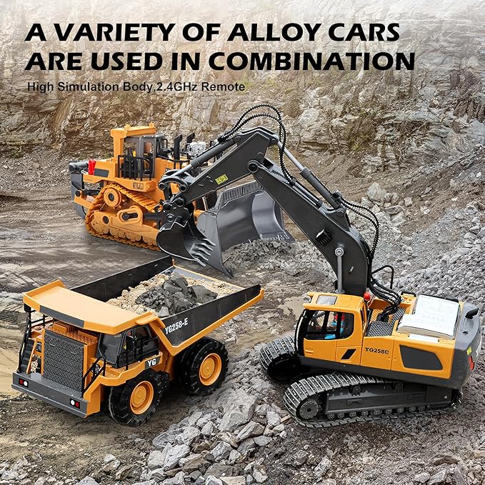 Remote Control Excavator Toy for Boys 6-11 yrs Old,11-Channel RC Excavator Toy,with Metal Shovel,2.4Ghz RC Construction Vehicle,Ideal Gifts for Kids on