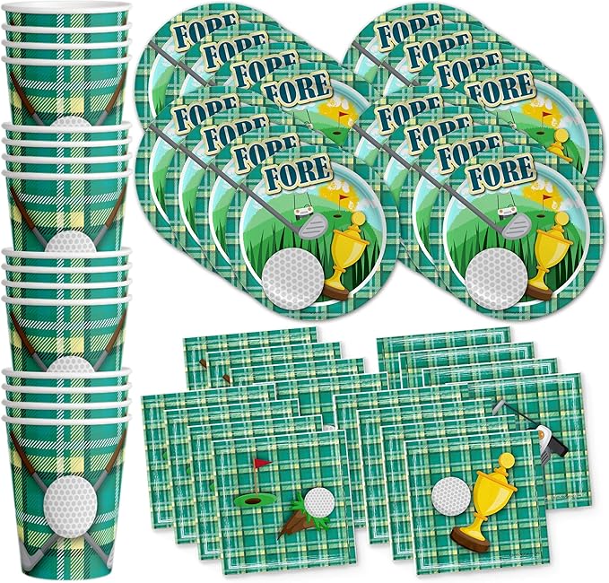 Golf Sports Birthday Party Supplies Set Plates Napkins Cups Tableware Kit for 16