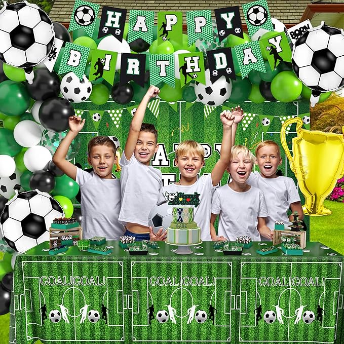 Soccer Birthday Party Decorations 87Pcs Soccer Birthday Party Supplies Including Tablecloth Backdrop Banner Cake Topper Latex Balloons Foil Balloons Decorations Kit