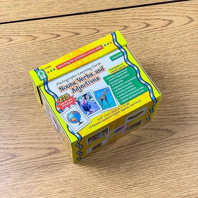 Key Education Nouns, Verbs, and Adjectives Photographic Learning Cards, 275 Vocabulary Flash Cards, Parts of Speech Picture Games, Learning Resources for Preschool, ESL, and Special Needs