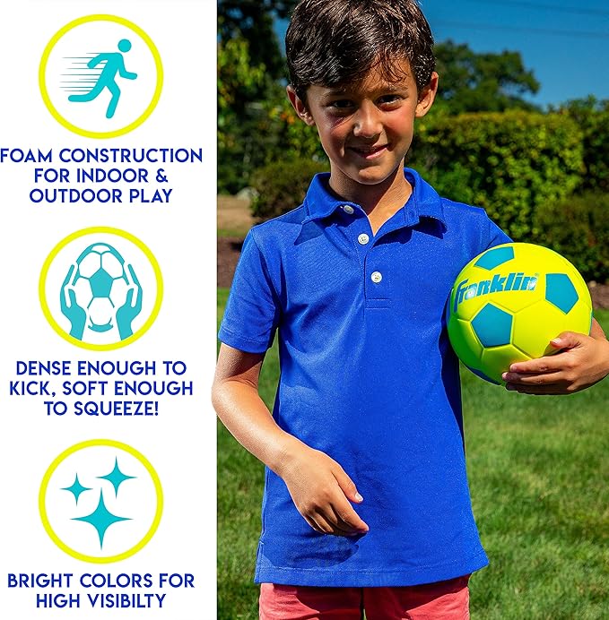 Franklin Sports Kids Foam Soccer Ball - Mini Soft Foam Youth Soccer Ball - Indoor + Outdoor Toy Soccer Ball for Kids - Probrite 6.5" Mini Foam Ball - Soft Backyard + Practice Toy Ball - Yellow