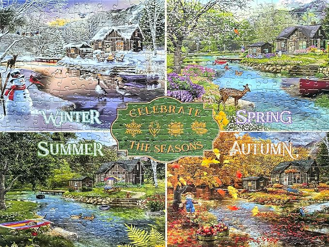 500 Piece Jigsaw Puzzles for Adults - Four Seasons | One Puzzle, Divided into Four Sections - Licensed by Chris Bigelow