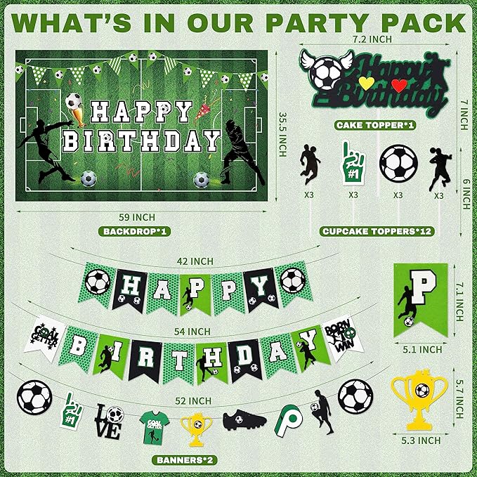 Soccer Birthday Party Decorations 87Pcs Soccer Birthday Party Supplies Including Tablecloth Backdrop Banner Cake Topper Latex Balloons Foil Balloons Decorations Kit