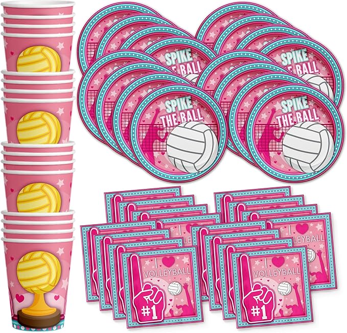 I love Volleyball Birthday Party Supplies Set Plates Napkins Cups Tableware Kit for 16