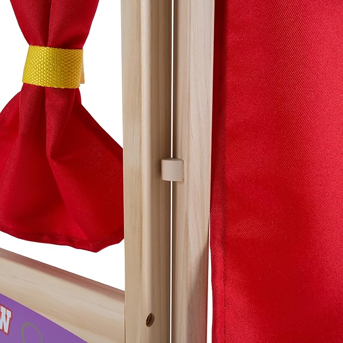 HEY! PLAY! Puppet Theater for Kids - Wooden Tabletop Toy with Curtains, Blackboard, and Clock to Inspire Imagination and Creativity in Boys and Girls
